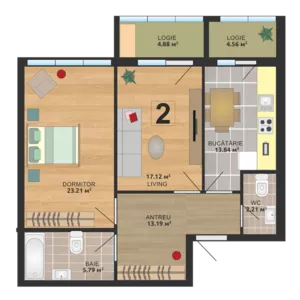 Apartament cu două odăi-84, 8m2 - 574 euro/m2.