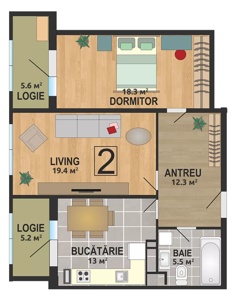 Apartament cu două odăi-70, 9 m2..