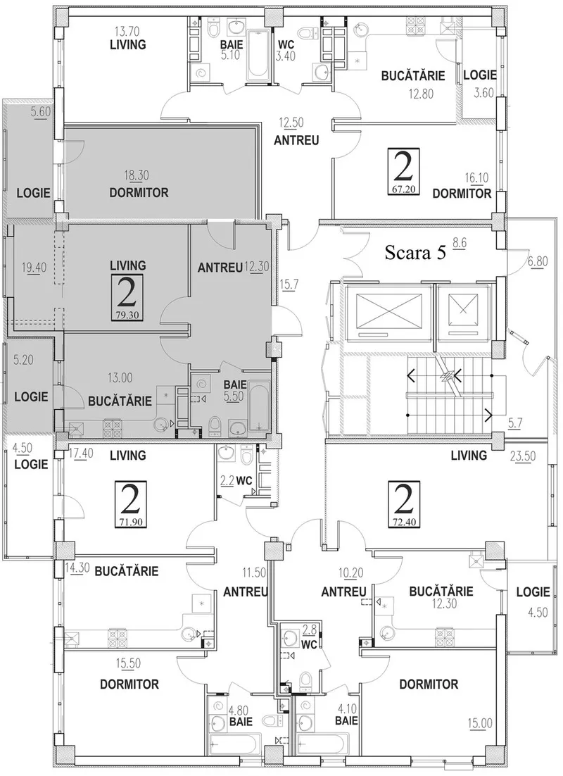 Apartament cu două odăi-70, 9 m2.. 2