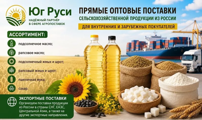 Сельхозпродукция оптом из России - масла,  шрот,  мука,  сахар в Молдове